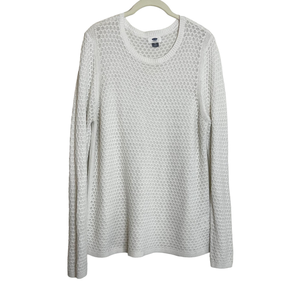 Old Navy Womens Open Knit Sweater XL White Long Sleeve Cotton Blend
